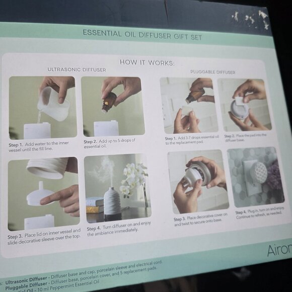 Airome Pepermint Essential Oil Diffuser Wall Plug Gift Set Ultrasonic LED Lights - Picture 4 of 6